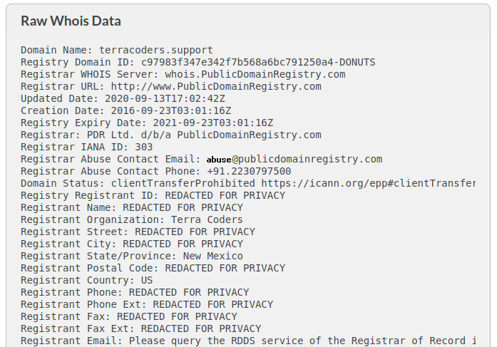 whois data for my domain