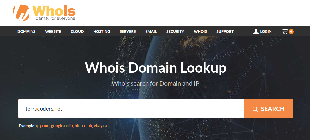 doing a whois lookup on terracoders.net
