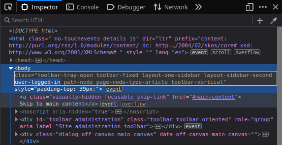 looking at the DOM with Firefox's developer tools