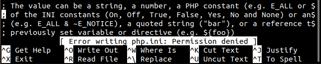 Nano -- error writing php.ini: Permission denied