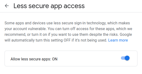 allowing less secure apps to access your google account