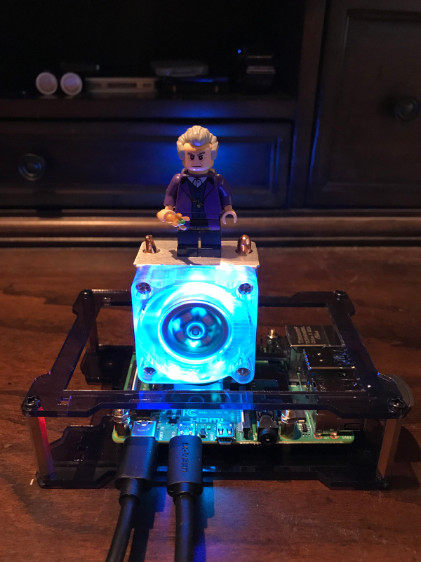 My raspberry pi 4 with a lego man on top to illustrate how small it is
