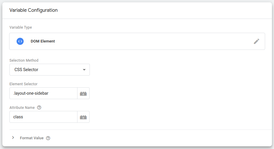 variable configuration on google tag manager