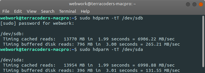 testing read speed in SATA drive bay