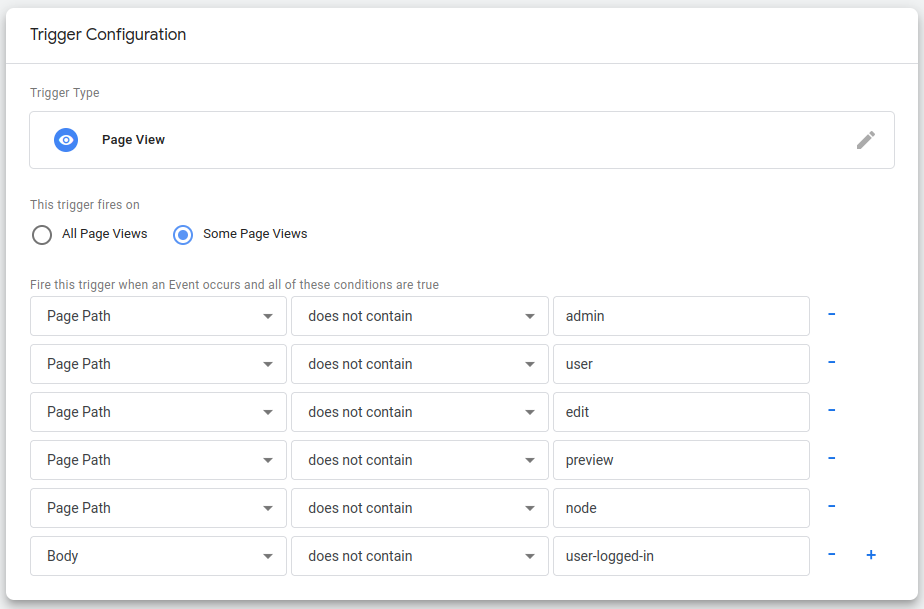 configuring a Tag Manager trigger to fire only if css class is absent