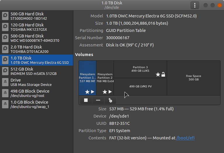 the disks application on Ubuntu