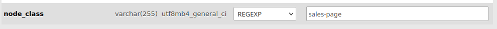 using php my admin to search for a node class in a drupal database