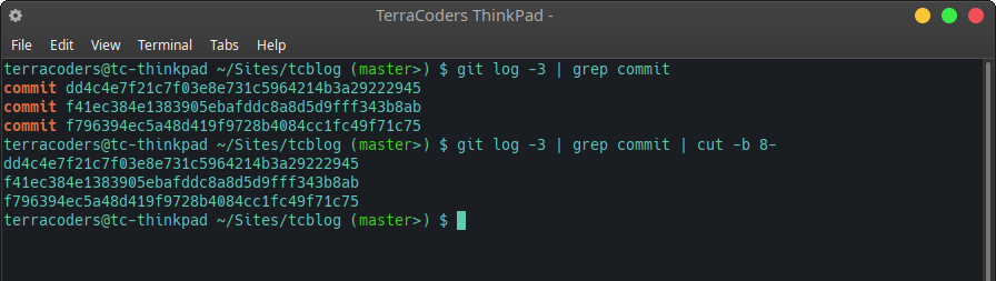 parsing output of git log